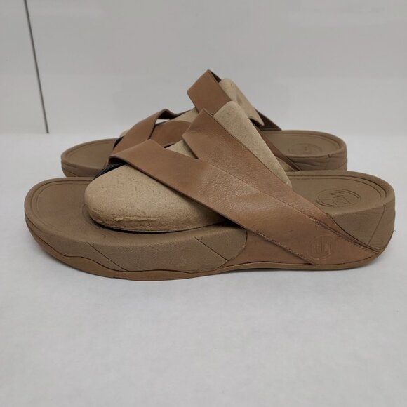 Fitflop Sling Sandal Women's 10 Straps Mink Taupe Toe Post Wobble Board Platform - Picture 7 of 15